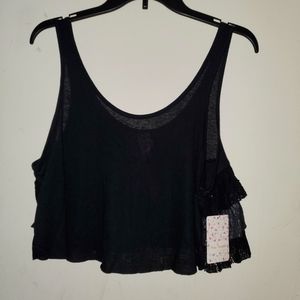 Free People Lace Ruffles Back Crop Tank Top